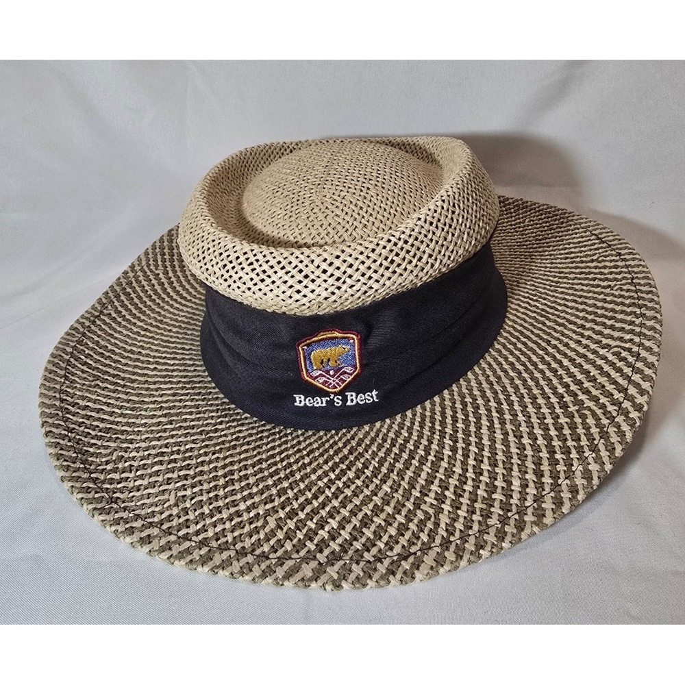 Ahead‎ Fine Hats Straw Beach Sun Hat Black Band Bear's Best Logo S M